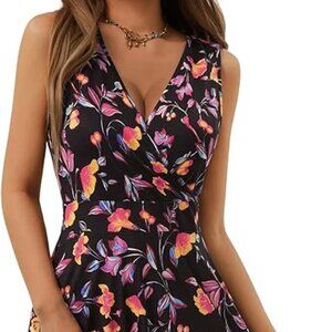 GUBERRY Women's Wrap V Neck Sleeveless Tank Sundress with Pockets